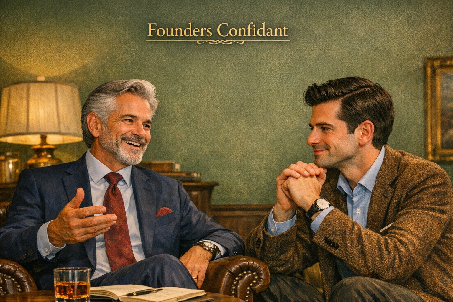 A founder in conversation with his confidant